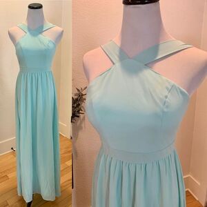 Long green cross strap long maxi dress wedding bridesmaid small lulus